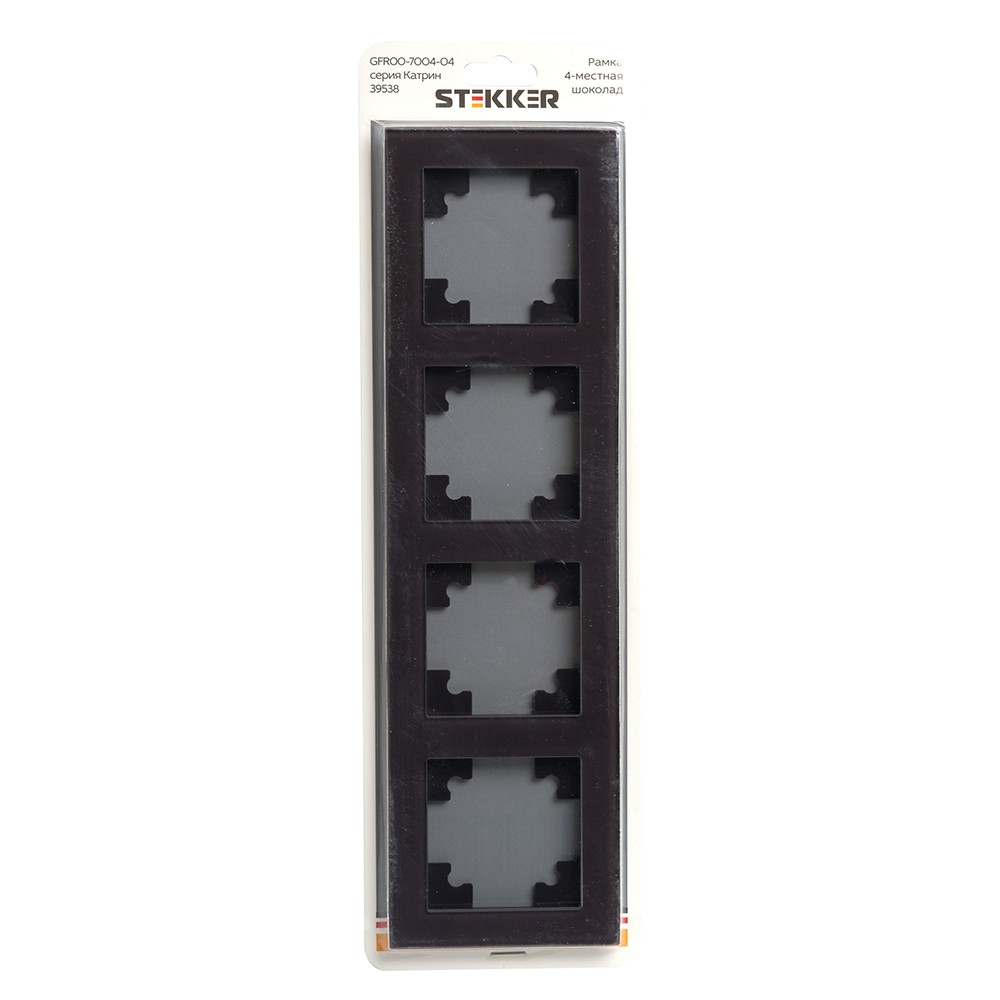 Катрин - Розетки и выключатели Stekker Рамка 4-местная стекло STEKKERGFR00-7004-04серия Катрин шоколад 39538