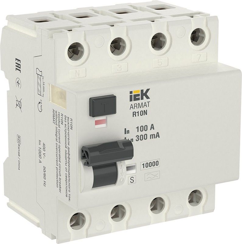 IEK ВДТ УЗО IEK ARMAT R10N 4P 100А 300мА тип AC AR-R10N-4-100C300 