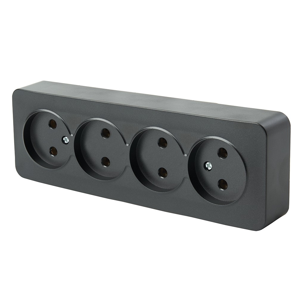 Накладные розетки и выключатели Stekker Розетка 4-местная б/з STEKKER София черный матовый MST10-14-05 49504