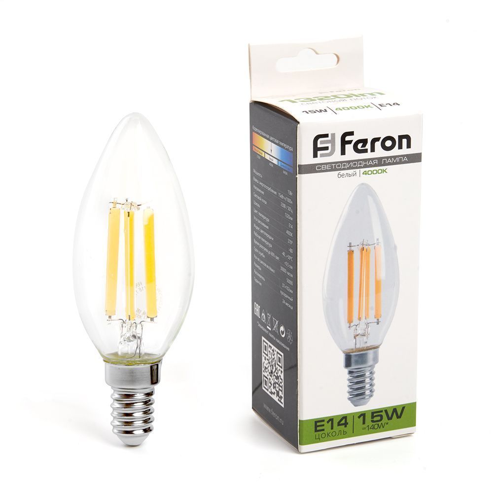E14 Лампа светодиодная Feron LB-717 Свеча E14 15W 4000K 38258 