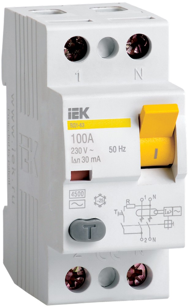IEK Выключатель дифференциальный IEK KARAT УЗО ВД1-63 2Р 63А 30мА тип А MDV11-2-063-030 