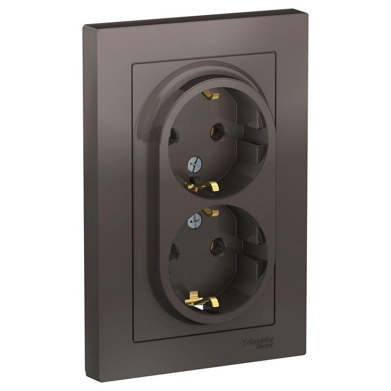 AtlasDesign Мокко Розетка Systeme Electric AtlasDesign Мокко с/з двойная, 16А, в сборе ATN000624