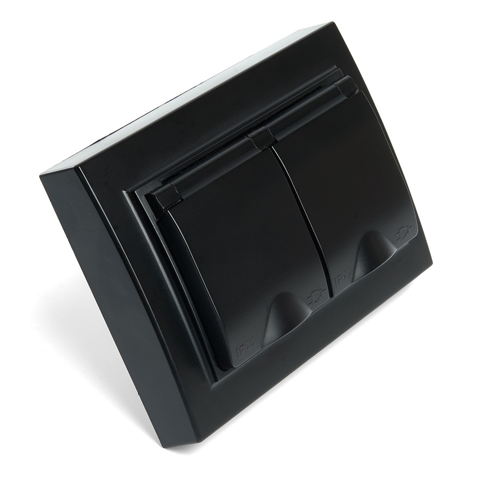 Эрна - Розетки и выключатели Stekker Розетка 2-местная с/з с крышкой STEKKER PST16-9015-03 16А Эрна черный с рамкой 49138