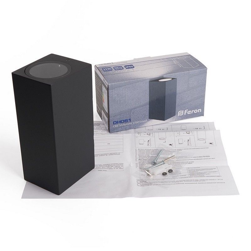 Уличные настенные светильники Светильник садово-парковый Feron DH051 на стену 2*GU10 230V черный 48330 