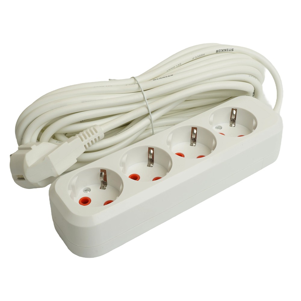 Колодки и удлинители, тройники Удлинитель STEKKER четырехместный c/з HM06-40-07 7м Home (У10-429) белый 49389 