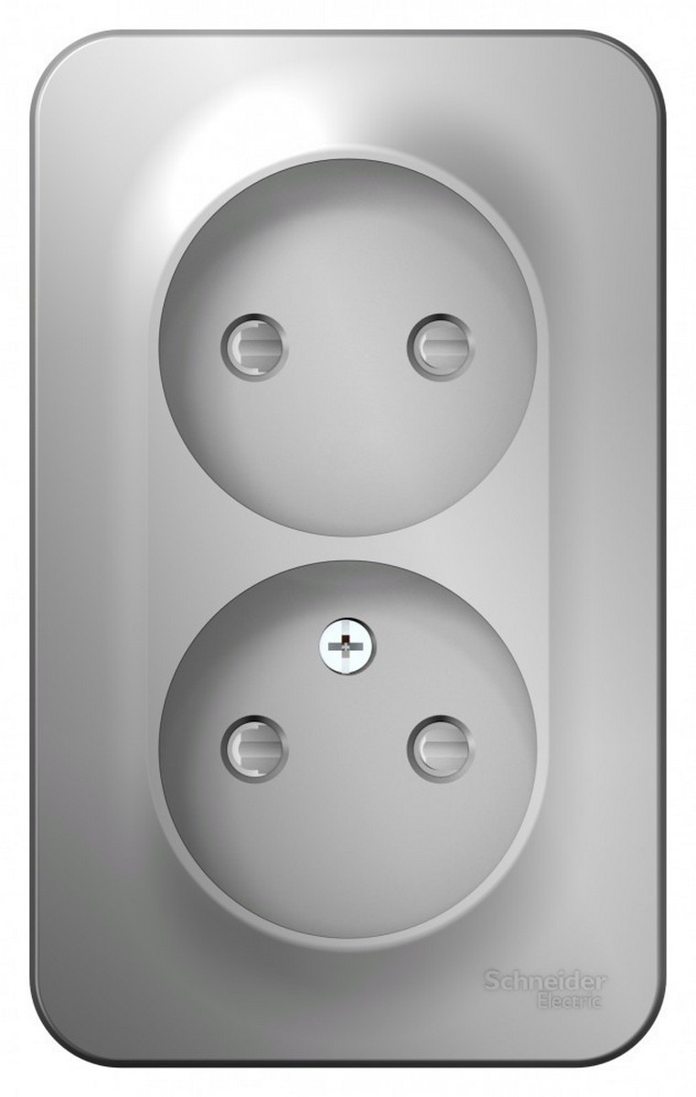 Blanca алюминий розетки и выключатели Розетка SE Blanca 2-ая Алюминий наружный б/з со шторками изолир. пластина BLNRA001213