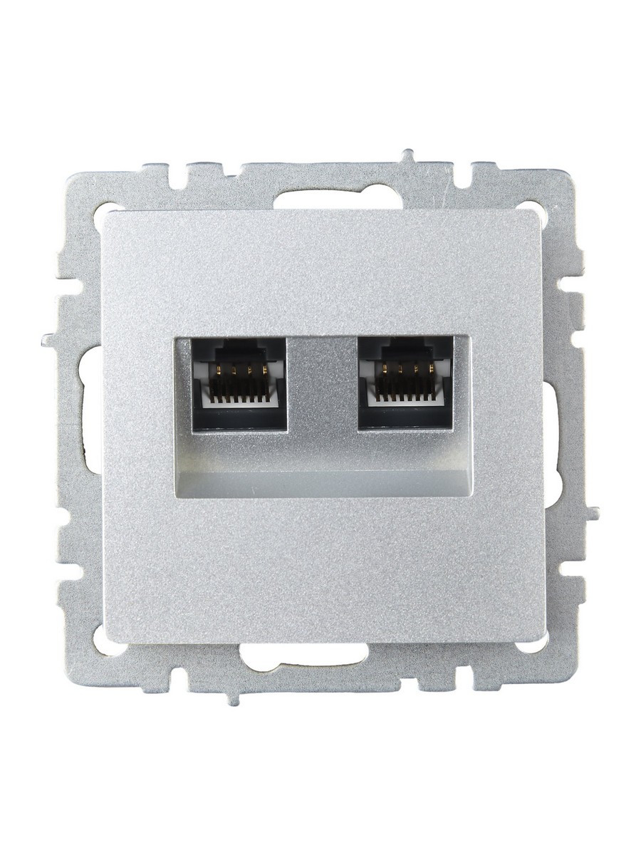 IEK Brite Алюминий Розетка компьютерная IEK BRITE BASE Алюминий 2-ая RJ45 кат.6 РК11-2-БрА BR-K20-2-K47