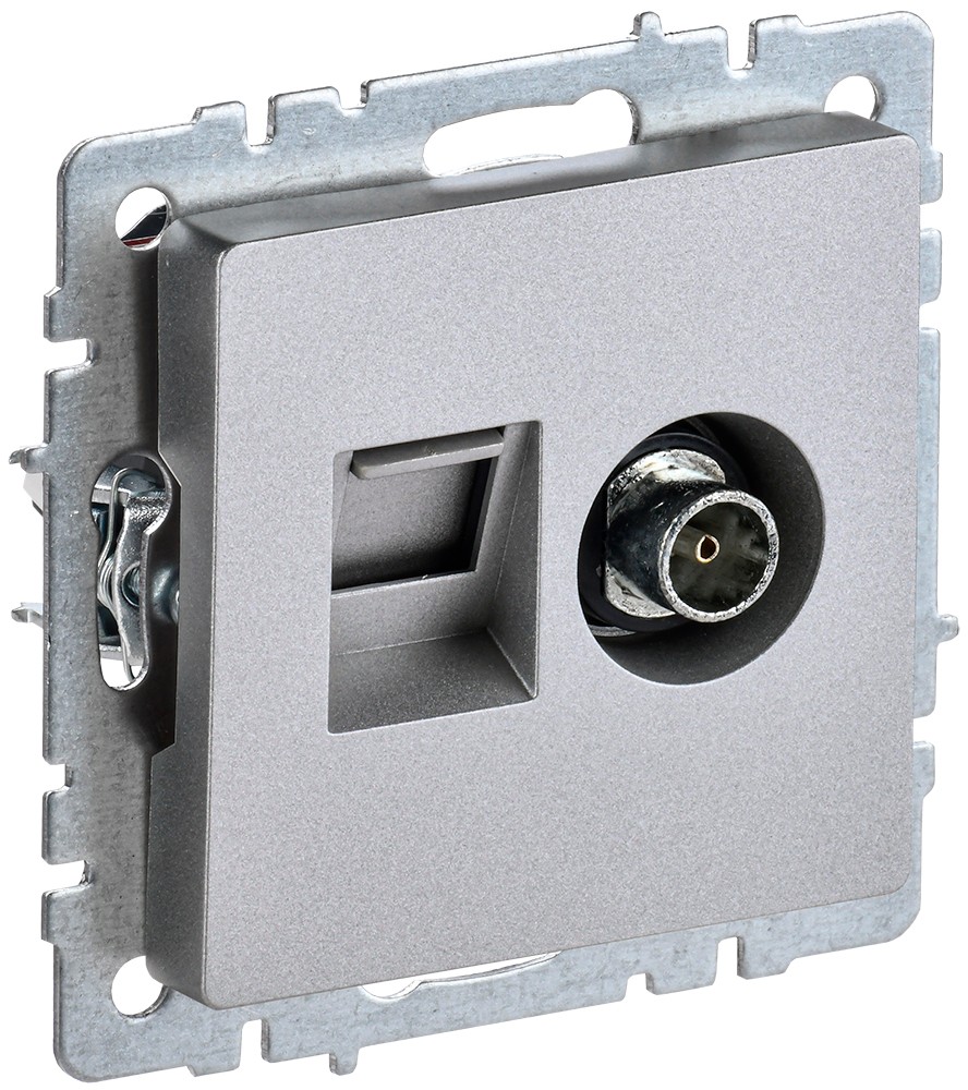 IEK Brite Алюминий Розетка IEK BRITE двойная TV+RJ45 кат.5E РТВ/РК12-БрА алюминий BR-AK20-1-K47