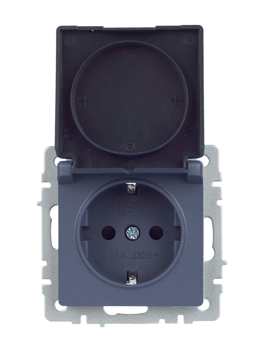 IEK Brite Маренго Розетка IEK BRITE с/з с шторками и крышкой 16А IP44 РСбш10-3-44-БрМ маренго BR-R16-16-44-K35