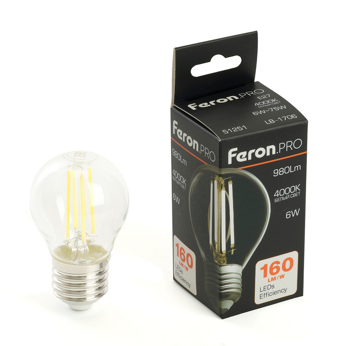 E27 Лампа светодиодная Feron.PRO LB-1706 Шарик E27 6W 175-265V 4000K 51251 