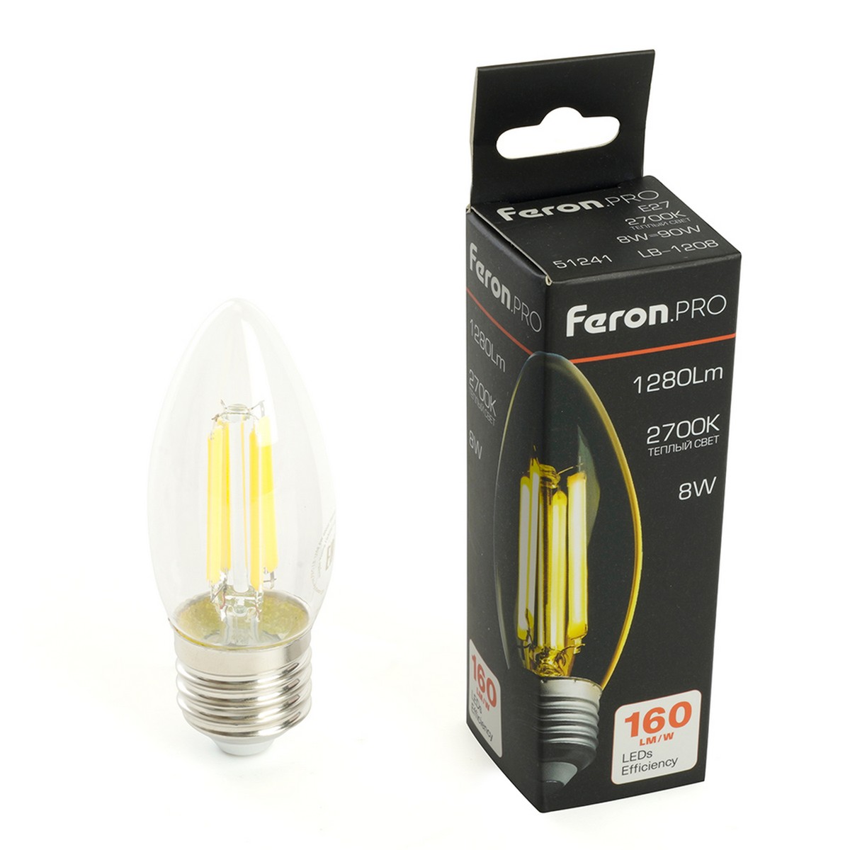E27 Лампа светодиодная Feron.PRO LB-1208 Свеча E27 8W 175-265V 2700K 51241 