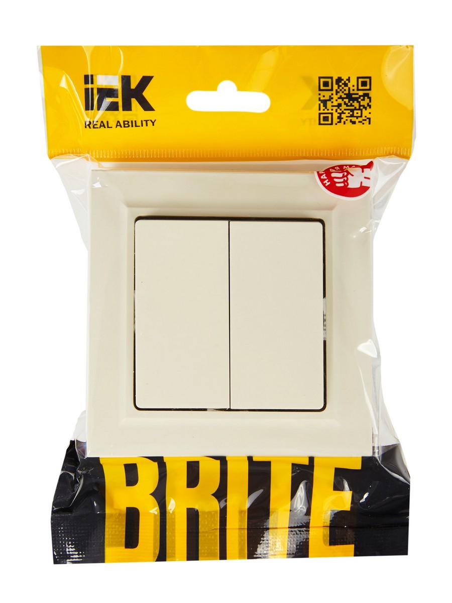 IEK Brite Бежевый Выключатель IEK BRITE Бежевый 2-кл. 10А в сборе ВСР10-2-0-БрКр BR-V20-0-10-K10-F