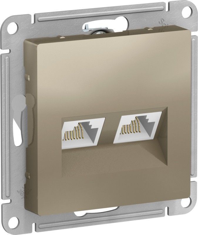 AtlasDesign Шампань Розетка компьютерная Systeme Electric AtlasDesign Шампань двойная RJ45+RJ45, кат.5E, ATN000585