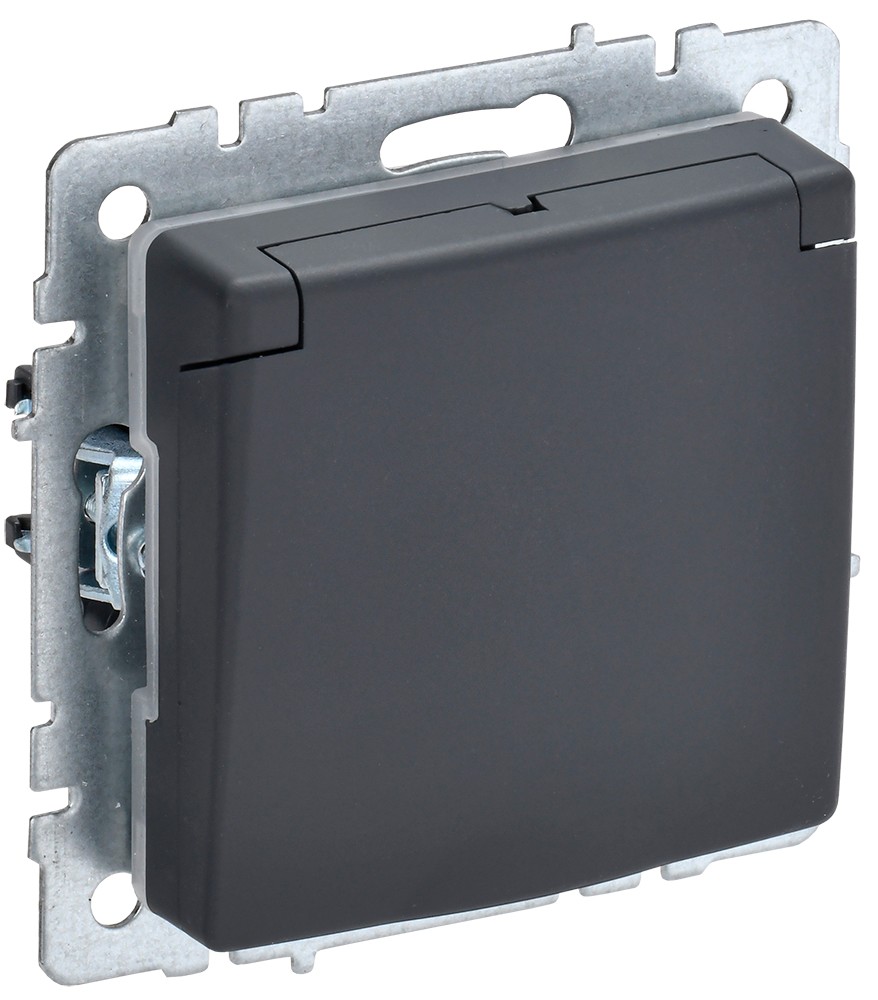 IEK Brite Графит Розетка IEK BRITE с/з с шторками и крышкой 16А IP20 РСбш10-3-БрГ графит BR-R16-16-K53