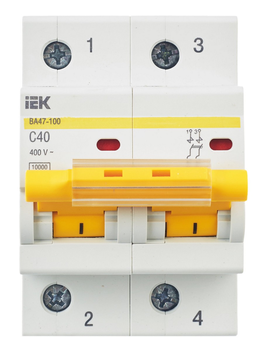 2 полюсные (двухполюсные) Автоматический выключатель IEK KARAT ВА 47-100 2Р 40А 10 кА х-ка С MVA40-2-040-C 