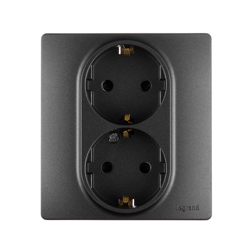 Legrand Etika Антрацит Розетка электрическая Legrand Etika антрацит 2-я с/з со шторками, авт. клем. 672633
