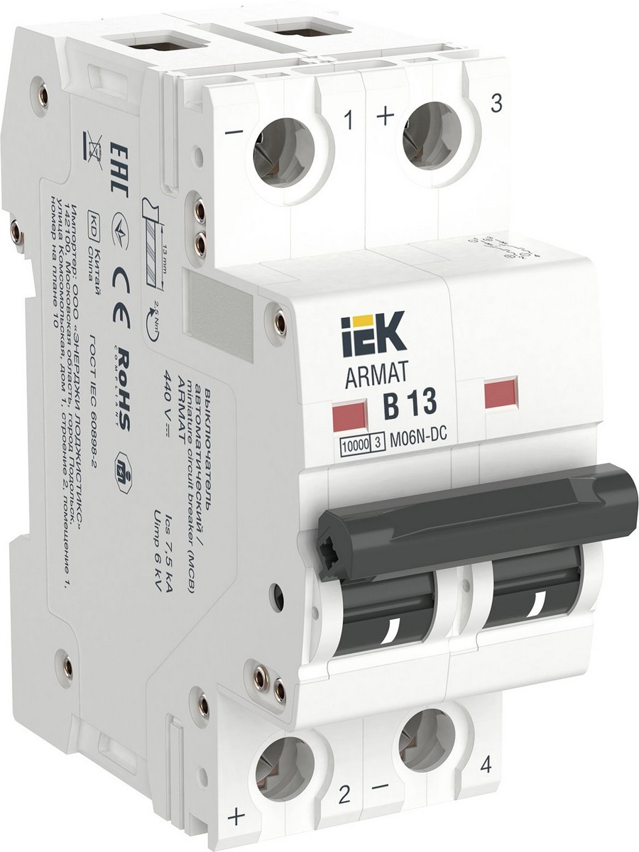 Автоматический выключатель IEK ARMAT M06N-DC 2P B 13А AR-M06N-2-B013DC