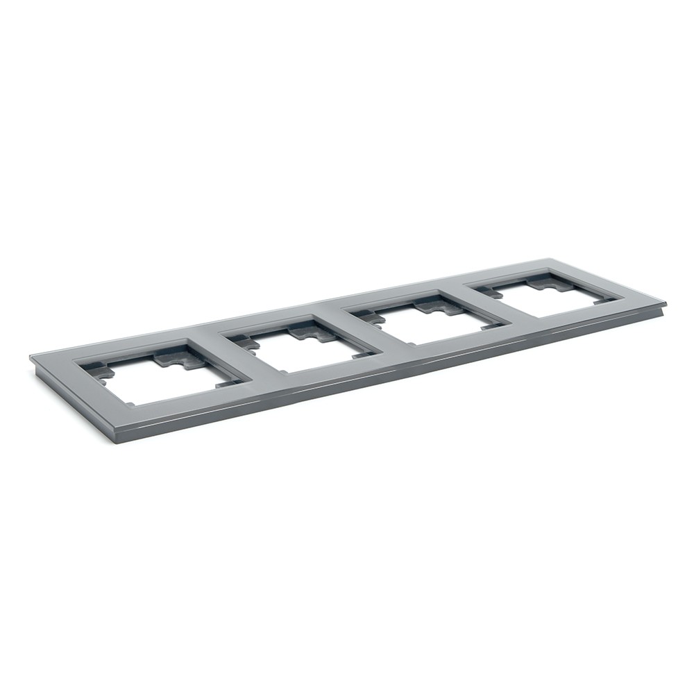 Катрин - Розетки и выключатели Stekker Рамка 4-местная стекло STEKKER GFR00-7004-06  серия Катрин графит 39542