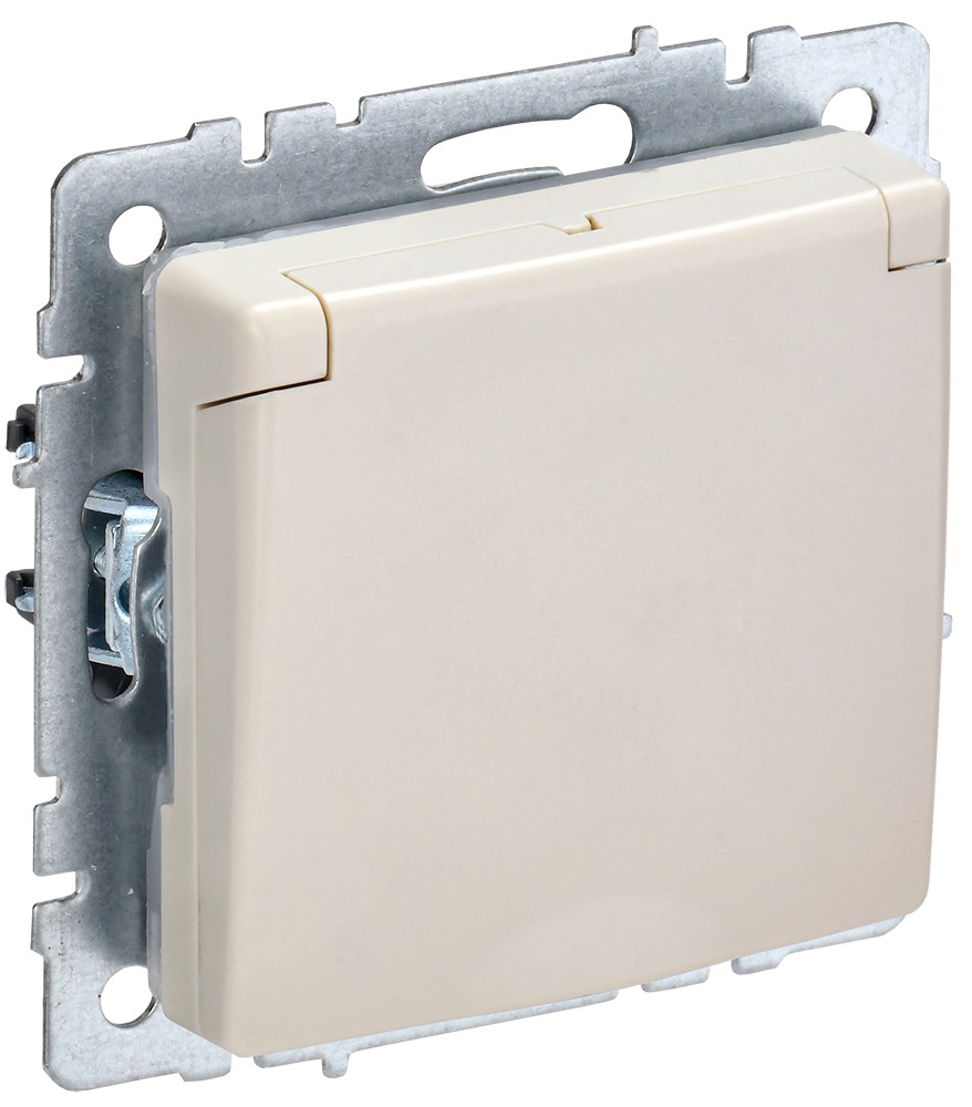 IEK Brite Бежевый Розетка IEK BRITE с/з с шторками и крышкой 16А IP20 РСбш10-3-БрКр бежевый BR-R16-16-K10