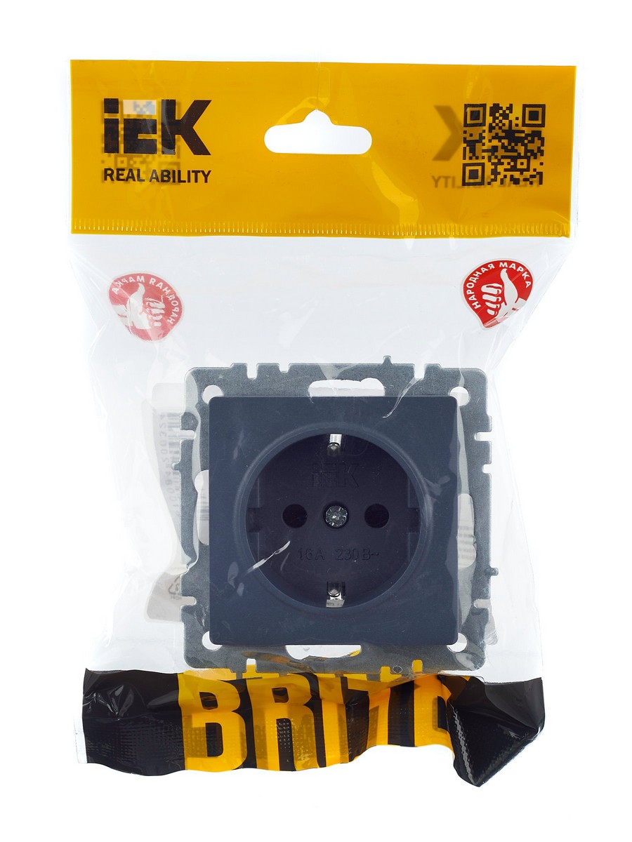 IEK Brite Маренго Розетка IEK BRITE с/з с шторками 16А РС14-1-0-БрМ маренго BR-R14-16-K35
