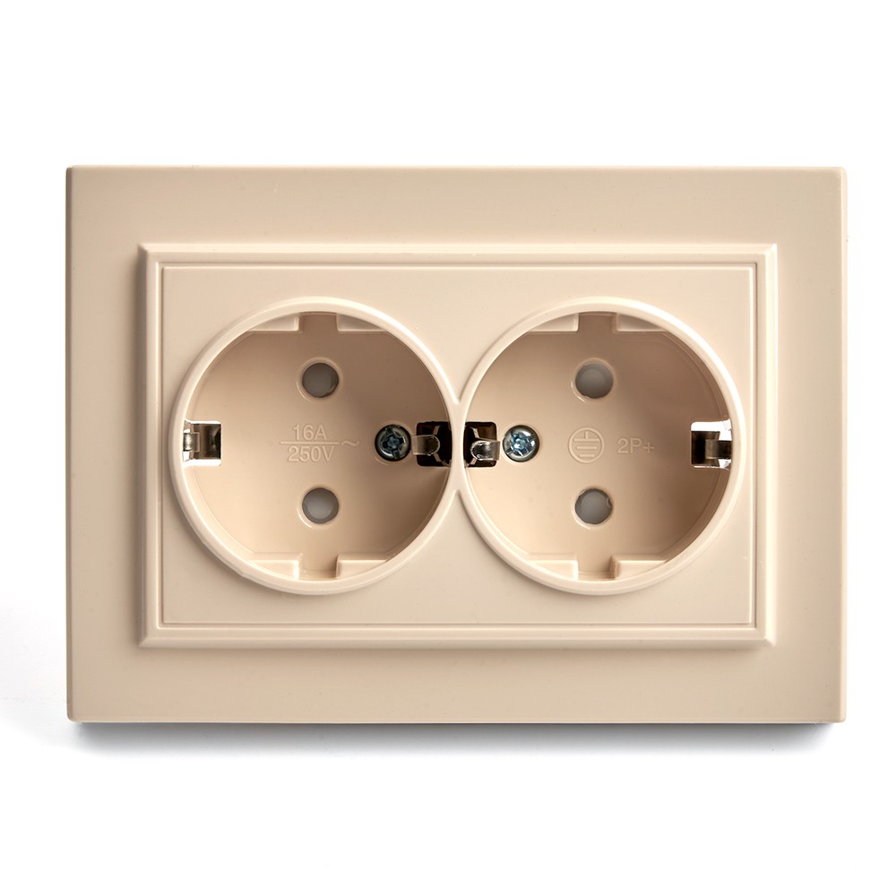 Эрна - Розетки и выключатели Stekker Розетка 2-местная с/з STEKKER PST16-9014-02 16А с защ. шторкой Эрна слоновая кость с рамкой 39240