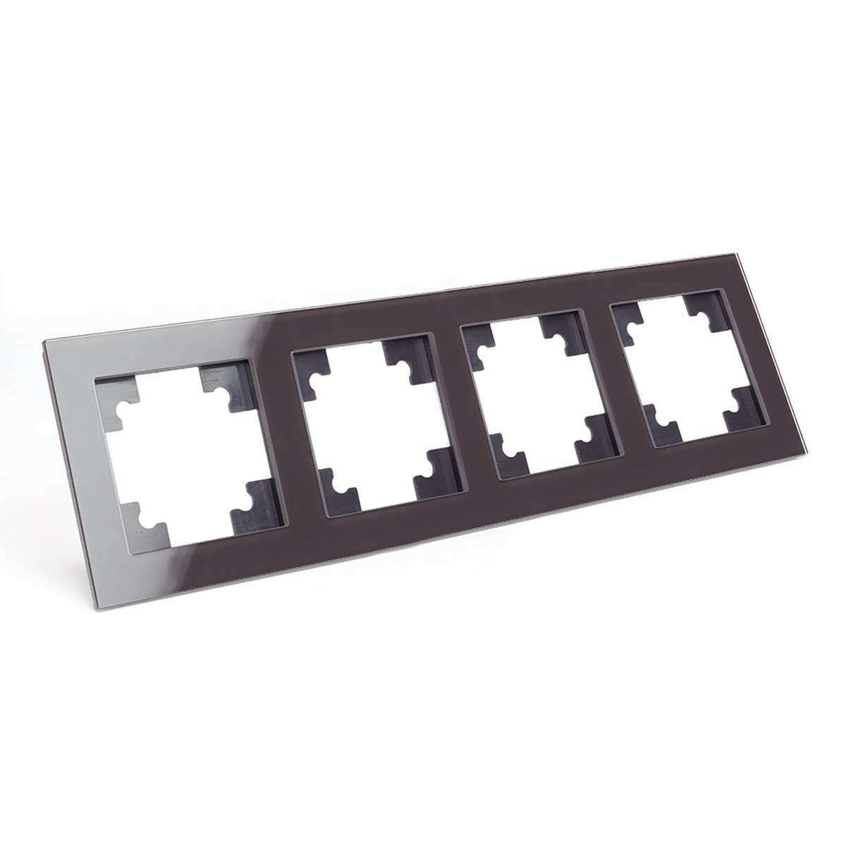 Катрин - Розетки и выключатели Stekker Рамка 4-местная стекло STEKKERGFR00-7004-04серия Катрин шоколад 39538