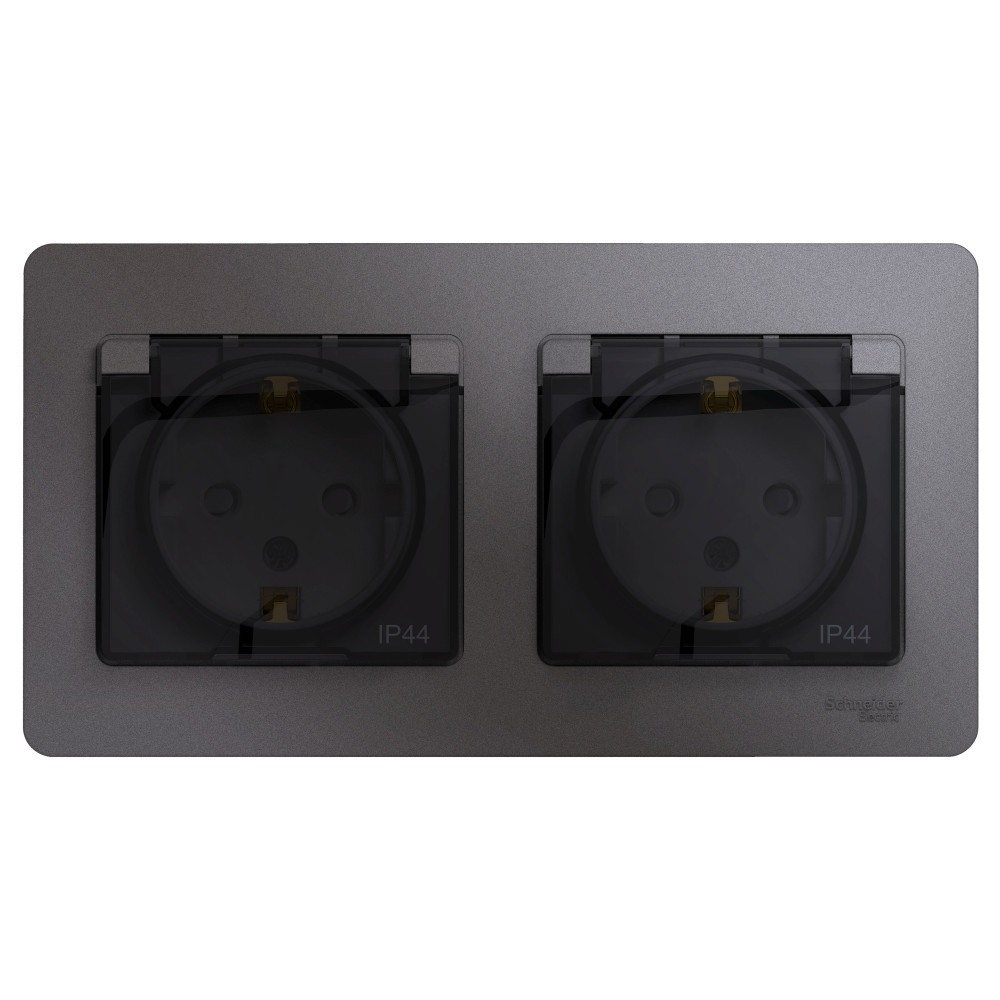 Glossa Графит Розетка Systeme Electric Glossa Графит 2-ая с-з со шторками в сборе IP44 GSL001347