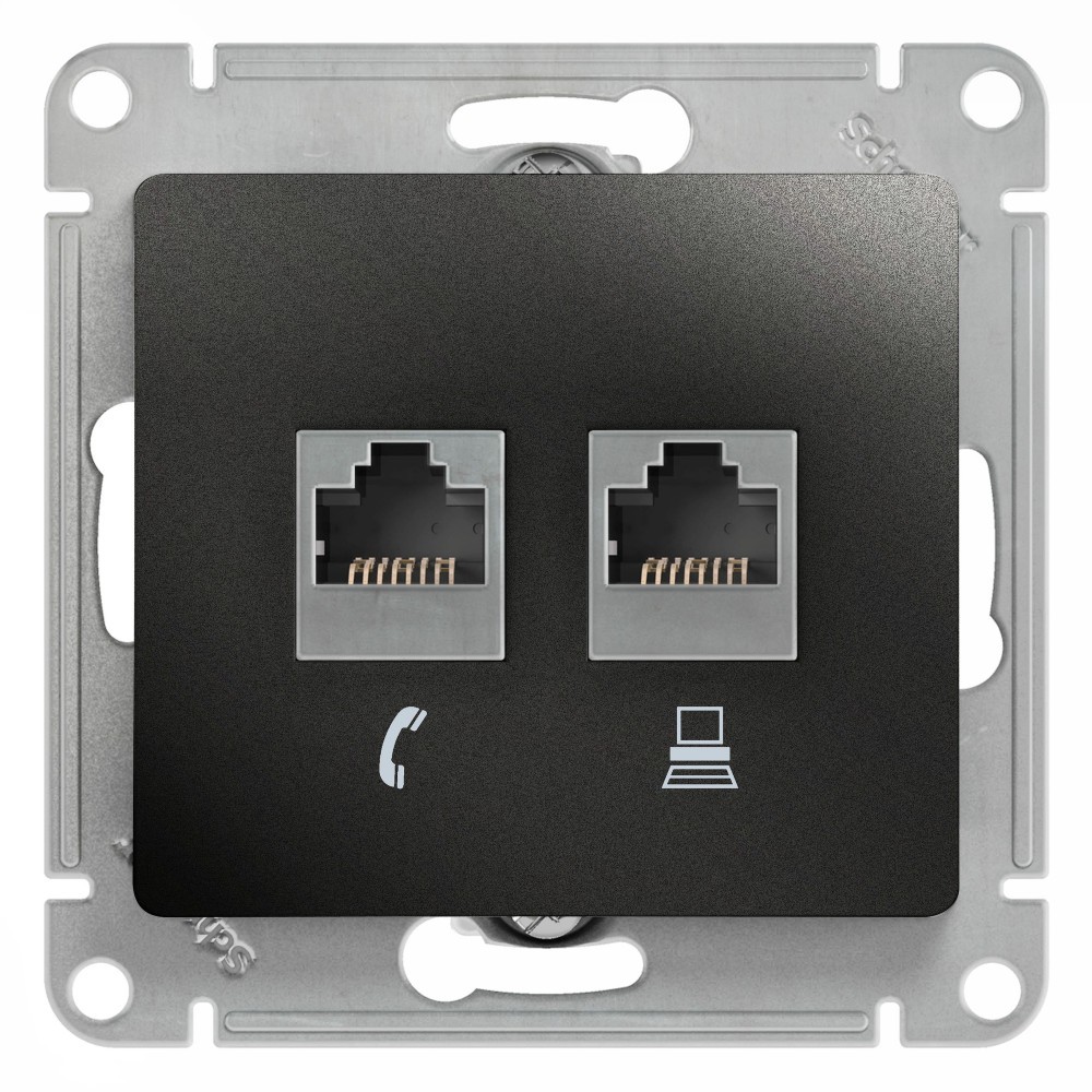Glossa Антрацит Розетка Systeme Electric Glossa Антрацит двойная RJ11+RJ45, кат.5E механизм GSL000785
