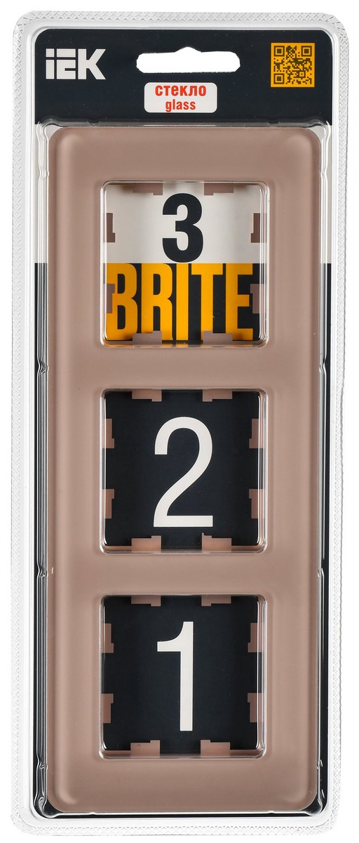 IEK Brite Рамки Рамка IEK BRITE DECOR Дымчатый матовый стекло скругл.угол 3-мест. РУ-3-2-Бр RE BR-M32-G-41-K97