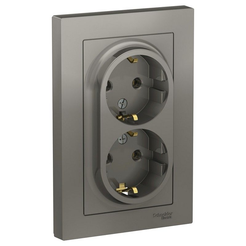 AtlasDesign Сталь Розетка Systeme Electric AtlasDesign Сталь с/з двойная, 16А, в сборе ATN000924