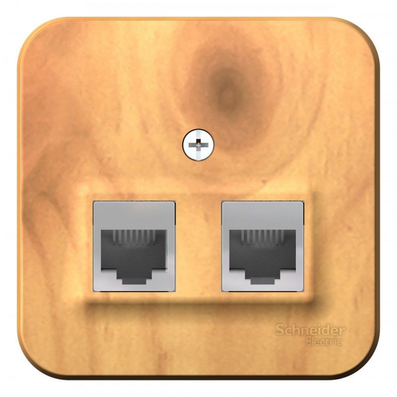 Blanca ясень розетки и выключатели Розетка SE Blanca 2-ая Ясень наружный ТЛФ/КОМП RJ45+RJ11 кат.5E изолир. пластина BLNIA045115