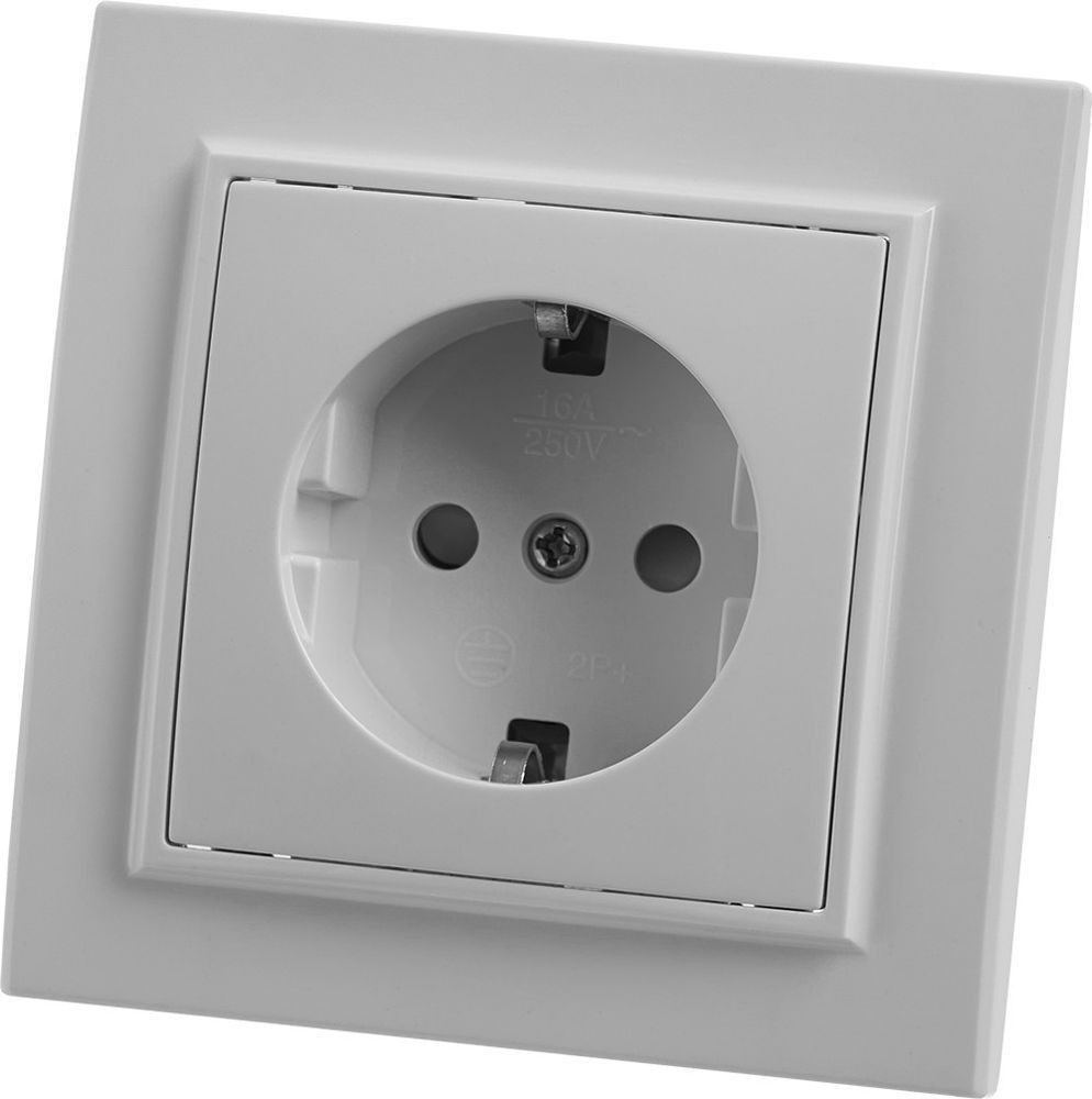 Эрна - Розетки и выключатели Stekker Розетка 1-местная с/з STEKKER PST16-9010-01 16А с защ. шторкой Эрна белый с рамкой 39050