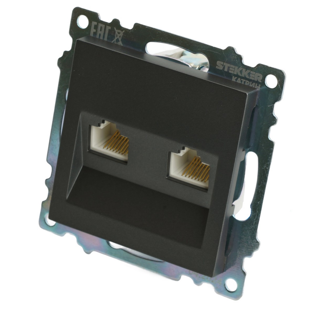 Катрин - Розетки и выключатели Stekker Розетка компьютерная 2-местная RJ-45 STEKKER GLS00-7109-06 Катрин графит 50008