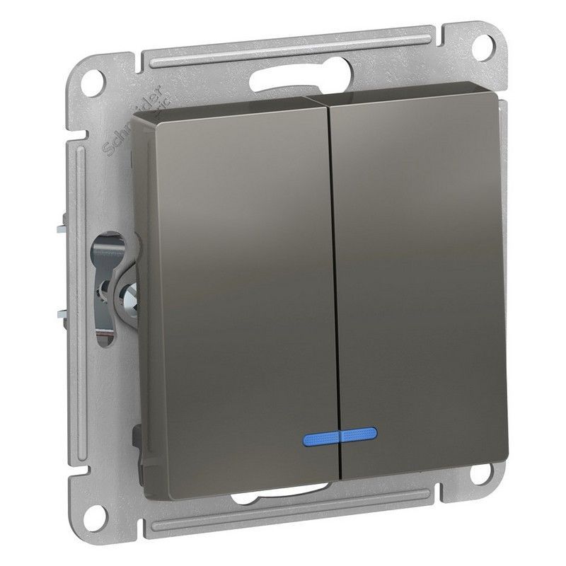 AtlasDesign Сталь Выключатель 2-клавишный Systeme Electric AtlasDesign Сталь с подсветкой, ATN000953