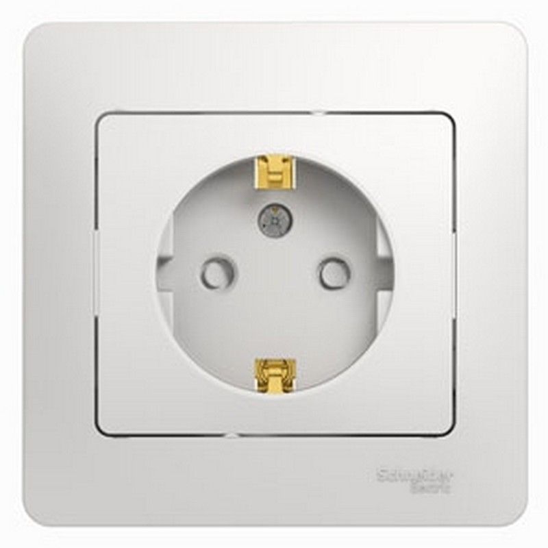 Glossa Белый Розетка Systeme Electric Glossa Белый с/з со шторками (в сборе с рамкой) GSL000144