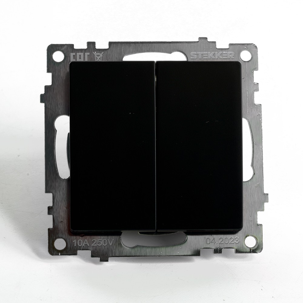 Катрин - Розетки и выключатели Stekker Переключатель 2-клавишный (механизм) STEKKER GLS10-7107-05 250V 10А Катрин черный 49167