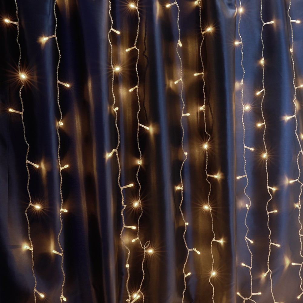 Светодиодная гирлянда Feron CL21 занавес 3*2м + 3м 230V 2700К c питанием от сети эффектом стробов прозрачный шнур 32341