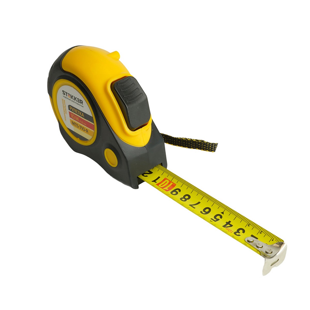 Рулетка STEKKER MTS-710-R 10 м х 25 мм, прорезиненное покрытие, автостоп 50204 фото
