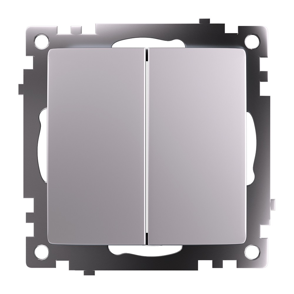 Катрин - Розетки и выключатели Stekker Переключатель 2-клавишный (механизм) STEKKER GLS10-7107-03 250V 10А Катрин серебро 49168