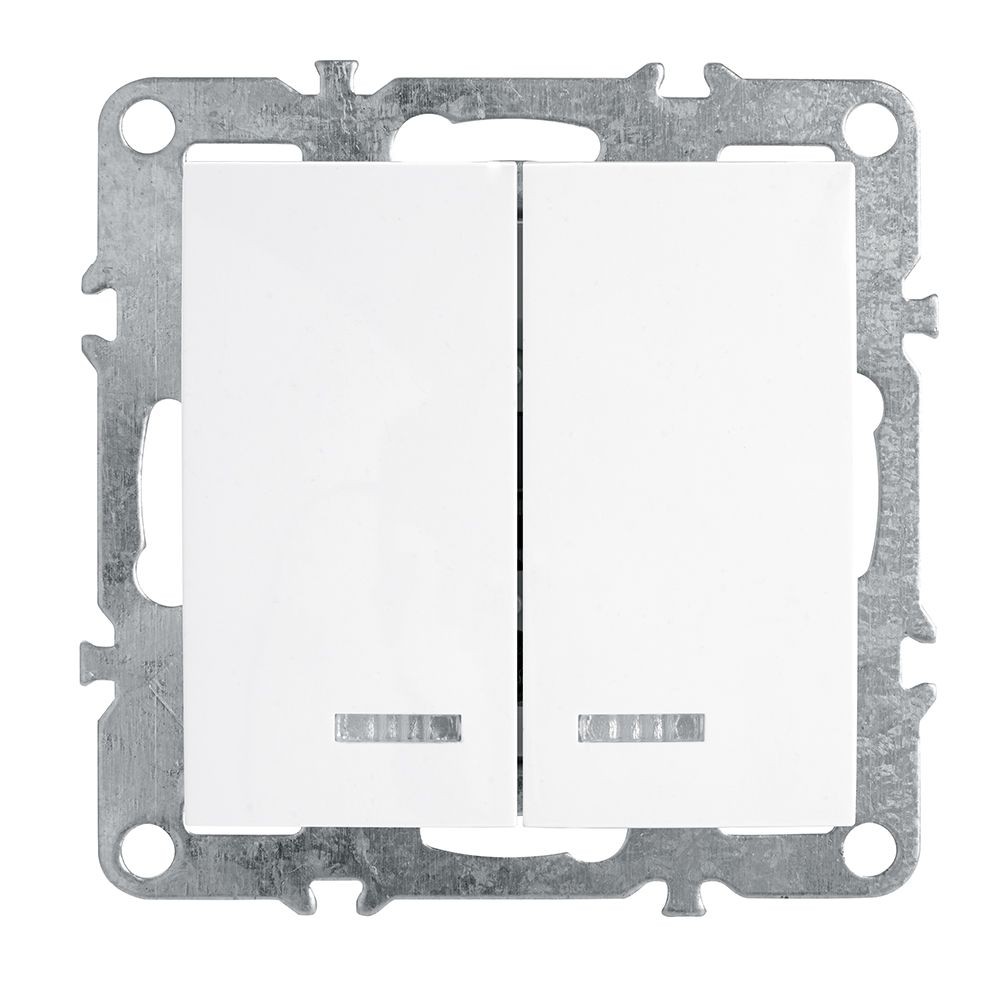 Эрна - Розетки и выключатели Stekker Выключатель 2-клавишный с индикатором STEKKER PSW10-9102-01 10А Эрна белый 39310