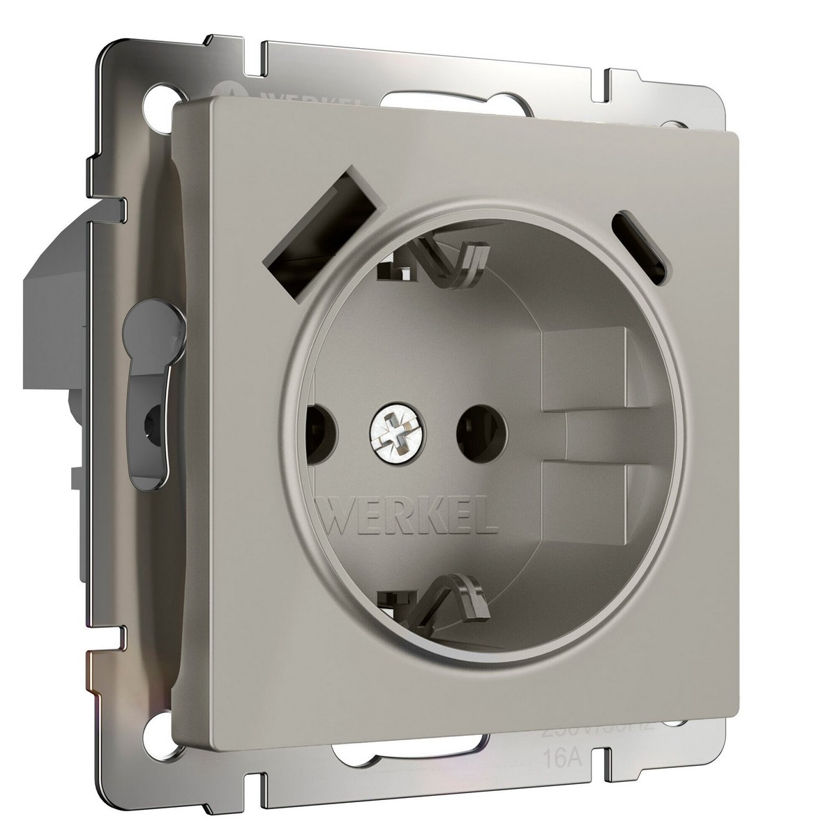 Werkel дымчатый Розетка Werkel с заземлением, шторками и USB тип A+C (дымчатый) W1271704