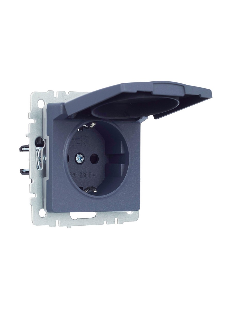 IEK Brite Маренго Розетка IEK BRITE с/з с шторками и крышкой 16А IP44 РСбш10-3-44-БрМ маренго BR-R16-16-44-K35