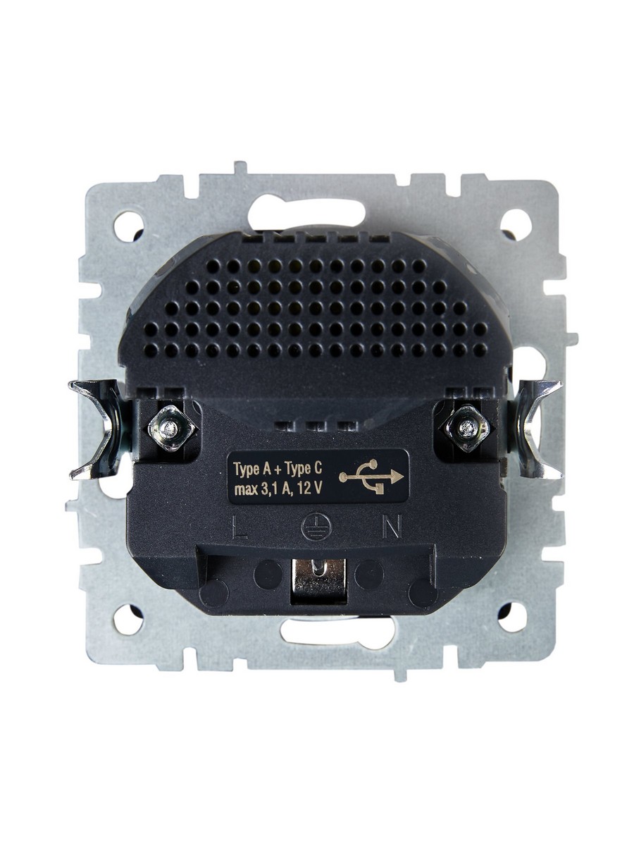 IEK Brite Сталь Розетка IEK BRITE с с/з и шторками 16А с USB A+C 18Вт РЮш11-1-БрС сталь BR-R14-16-U22-018-K46