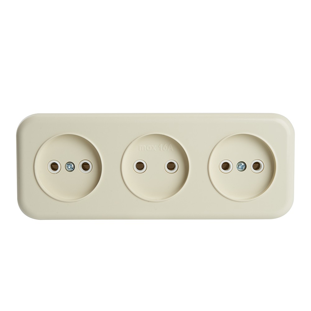 Накладные розетки и выключатели Stekker Розетка 3-местная б/з STEKKER PST16-50-20 16А IP20 слоновая кость Брест 49055