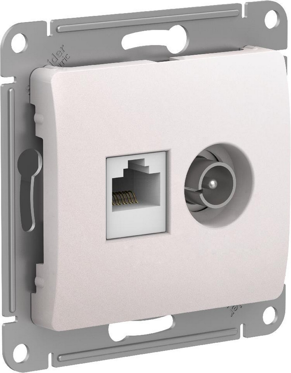 Glossa Перламутр Розетка двойная Systeme Electric Glossa Перламутр TV + компьютерная RJ45, кат. 5Е GSL000689