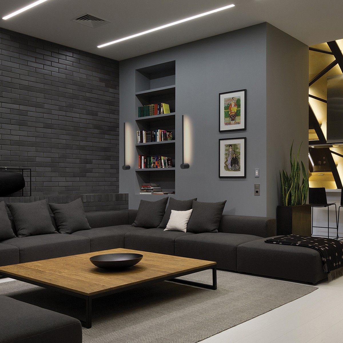 Линейные светодиодные светильники Светильник светодиодный Feron AL170 Lines накладной 10W черный 4000К 48033 