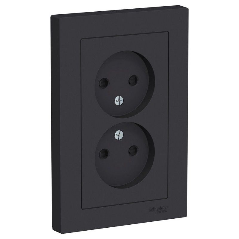 AtlasDesign Карбон Розетка Systeme Electric AtlasDesign Карбон б/з двойная, со шторками,16А, в сборе ATN001022