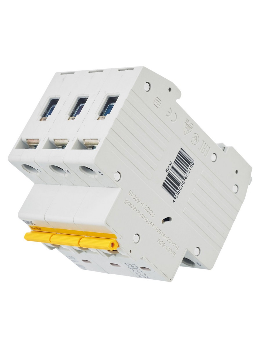 3 полюсные (трехполюсные) Автоматический выключатель IEK KARAT ВА47-60M 3Р 10А 6кА С MVA31-3-010-C 