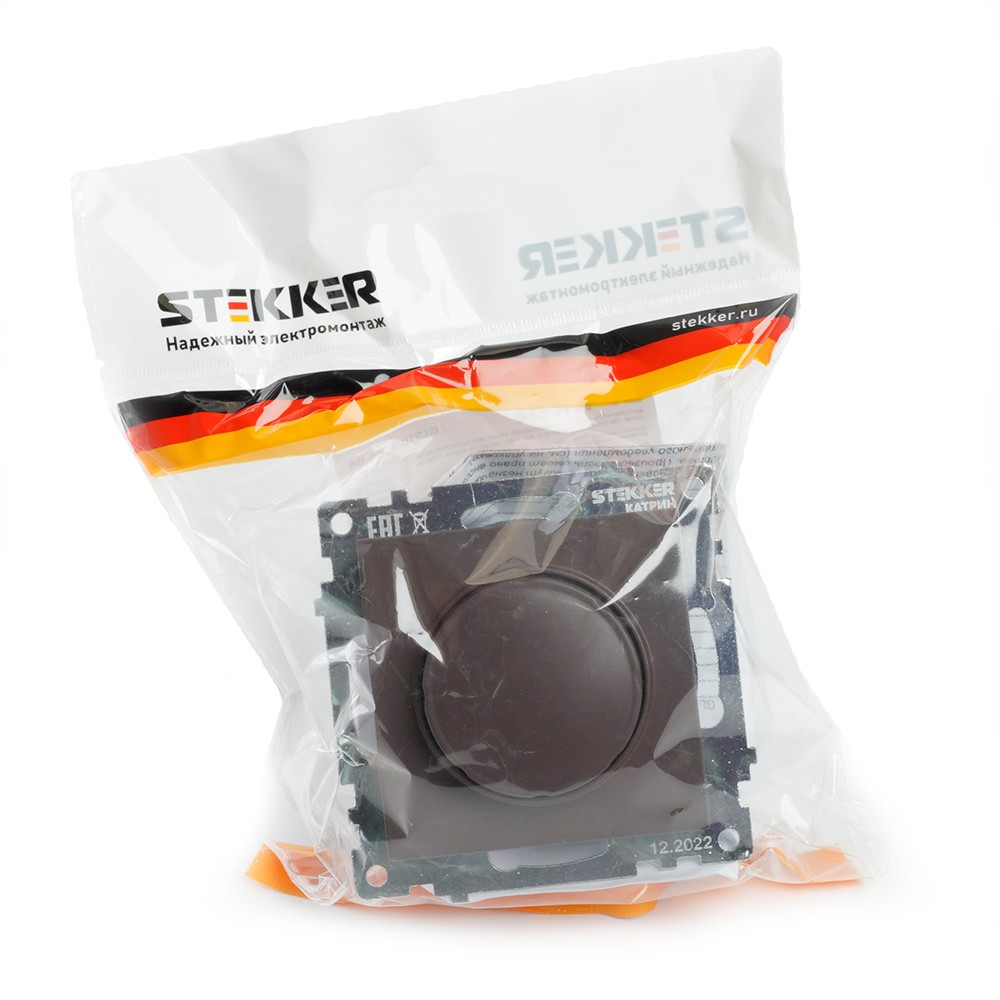 Катрин - Розетки и выключатели Stekker Выключатель диммирующий TRIAC STEKKER GLS10-7106-04 250V 500W Катрин шоколад 49017