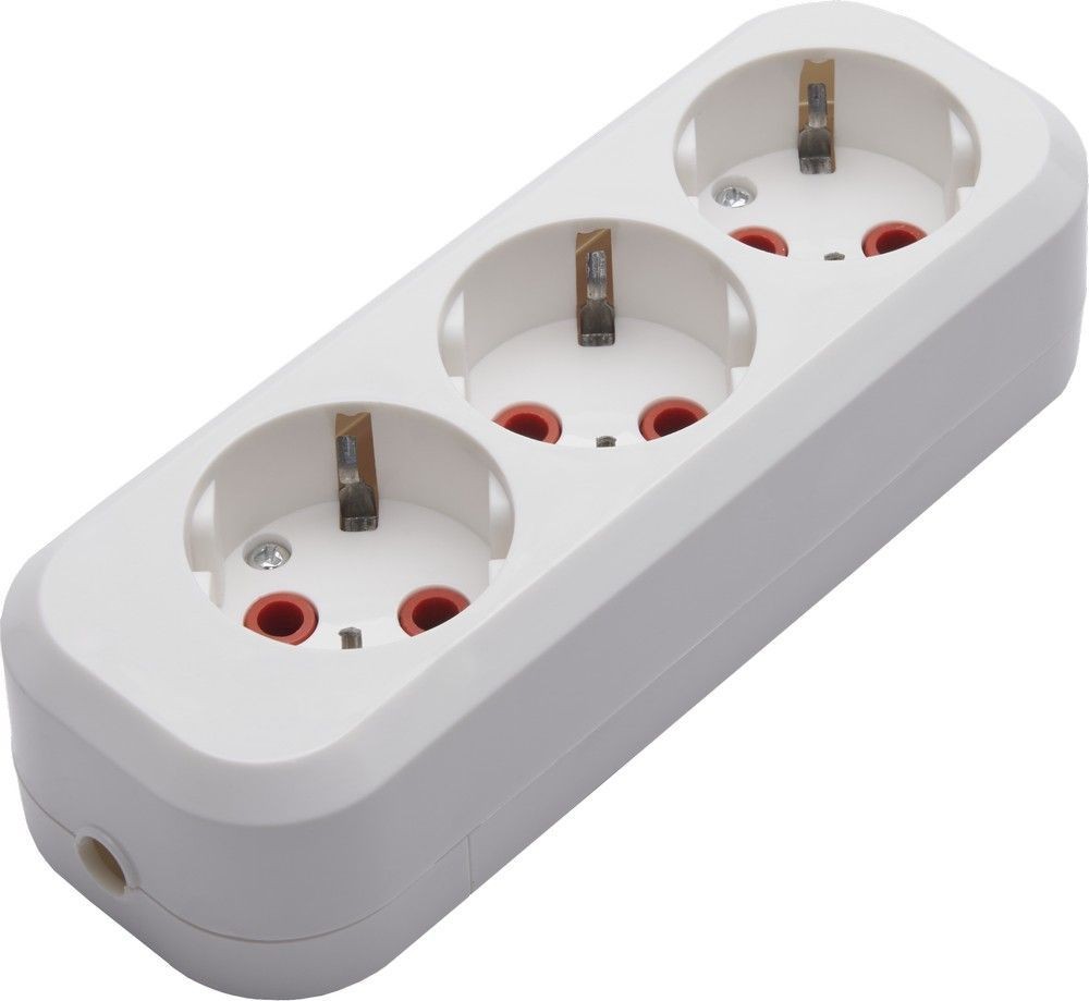 Колодки и удлинители, тройники Розетка переносная разборная 3-местная с/з STEKKER, PST16-310-20, 250В, 16A, IP20, белый 39011